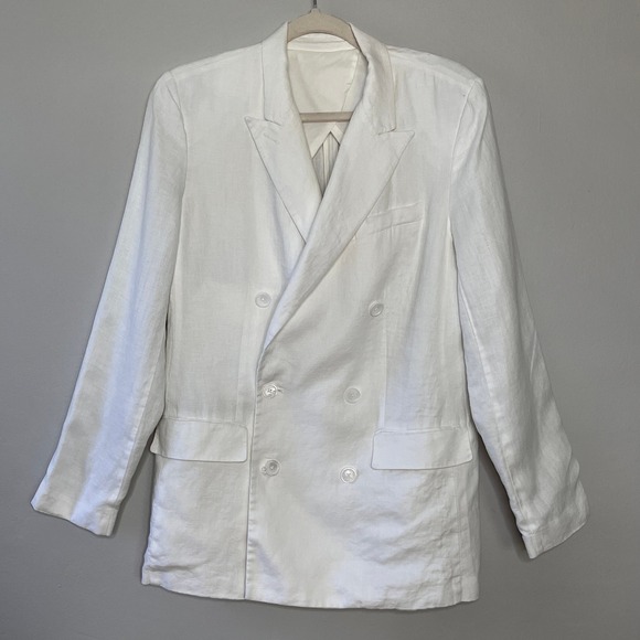Alex Mill Womens S White Double Breasted Linen Blend Blazer Jacket Quiet Luxe - Picture 11 of 13